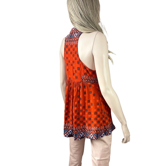 Free People Charlotte Boho Racer Back Long Top Tunic 100% Rayon Pockets - Picture 7 of 16